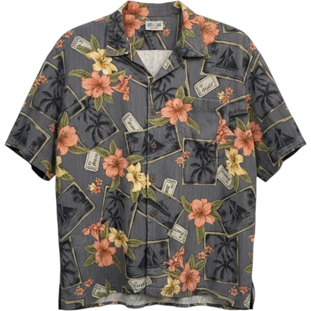 Tommy Bahama Silk Camp Shirt Mens XL Hawaiian Ticket to Relax Floral Aloha Gray